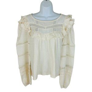 Anthropologie Women's Size XS Ruffled Lace Peasant Long Sleeve Ivory Top NEW